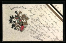 Mint postcard Teutonia sei's Panier!, student coat of arms 1912 
