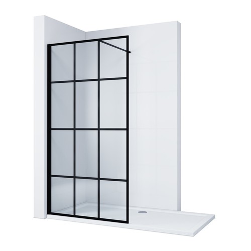 Black grid walk shower - black,