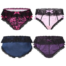 UK Mens Satin Ruffled lace Sissy Crossdress Knickers Briefs Panties Nightwear