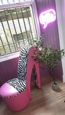 Girls Pink High Heel Chair Vintage Zebra Print, Bedroom Decor