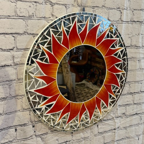 Red sun flame mosaic tile - red, wall