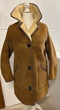 NERSEYS Ladies Sheepskin Coat Vintage Brown Suede Button up Jacket Medium
