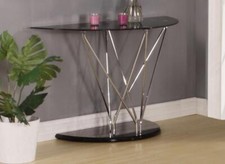 Black Gloss & Black Glass Half Moon Console Table W122cm x D46cm x H75cm TITAN