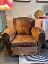 Antique French Leather Club Chair with Moustache Back Circa 1900 Classic Shape
