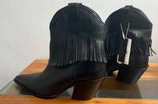 BNWT Mark & Spencer black fringed leather ladies cowboy ankle boots - 5
