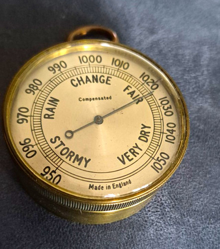 Brass pocket aneroid barometer - brass,