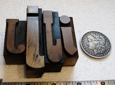 4 vintage mixed font letterpress wood type J's. Beautiful patina!
