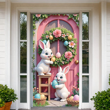 Happy Easter Bunny Background Spring Wreath Bunny Flower Eggs Party Decoration