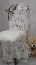 Hand Knitted Baby Blanket Lace Shawl Christening Baptism Newborn Baby Gift 