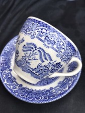 English Ironstone Tableware- Old Willow Pattern - Tea Cup & Saucer