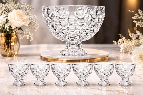 Piece footed glass bowls - footed, set