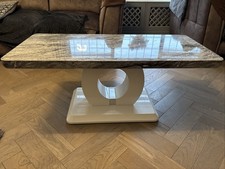 Coffee Table White Base Marble Effect Grey Top