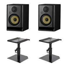 2x KRK Rokit RP5 G5 5" Active Studio Monitors inc adjustable speaker stands 