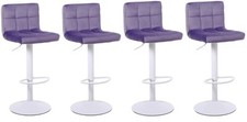 4 X Purple Velvet Bar Stools Breakfast Swivel Barstools, WHITE Metalwork