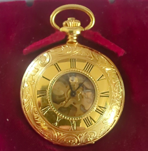 Gold tone half hunter skeleton - tone,