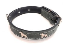 1 Inch Wide Leather Dog Collar with Jack Russell Terrier Badges
