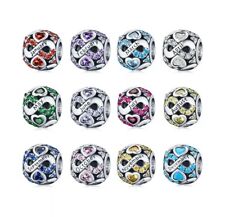 Zodiac Charm Birth Month Colour Stone CZ Birthstone Genuine 925 Sterling Silver