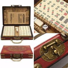 Vintage Chinese Mahjong Set Traditional 144 Tiles Mah-Jong Game Set W/ Box UK