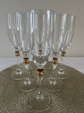5 Vintage LUMINARC Gold Ball Stem Champagne Flutes Wine Glass made in France VGC