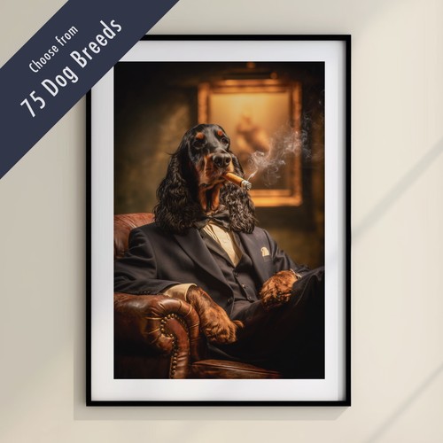 Funny dog smoking cigar - smoking, print