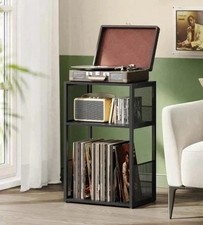 Record Player Stand, 3-Tier Side Table, Vinyl Record Storage Up To 100 Albums, E
