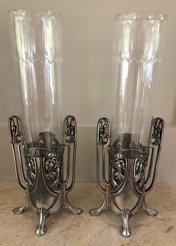 Pair wmf pewter and - pair, glass