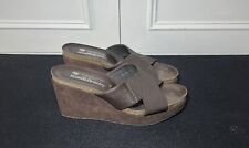 Donald J. Pliner Bosna Brown Leather & Fabric Wedge Sandals  Size UK 5M US 7M