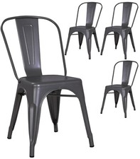 4X RayGar Metal Dining Chairs Home Restaurant Kitchen Bistro Cafe Vintage Grey