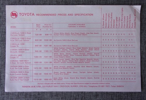 Toyota range orig - toyota, 1971