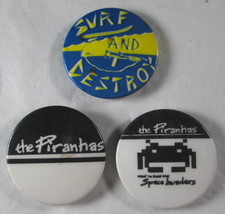 The Piranhas barracudas 3 X Vintage 70s & 80s Pin Button Badges Punk New Wave