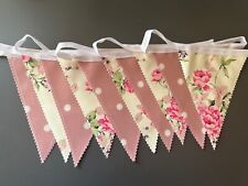 Handmade Outdoor Waterproof Bunting Rose Floral Dusky Pink Spots All Lengths
