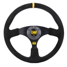 350mm 14' OMP Genuine Suede Leather Black Stitching Flat Sport Steering Wheel UK