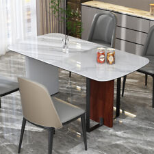 High Gloss Dining Table Accent Kitchen Dinner Table W/ Sintered Stone Glass-top