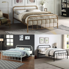 TEWIN WHITE HOSPITAL STYLE METAL BED FRAME BLACK-BRASS-WHITE SINGLE TO KING