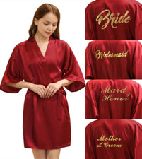 SilkSatin Wedding Robe Bridesmaid Bride Personalized Dressing Gown Wine Red&Pink