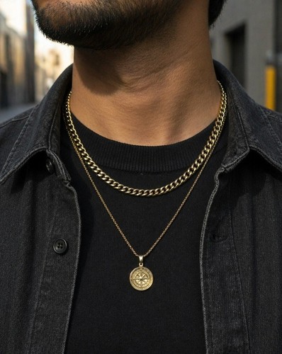 Gold compass necklace - compass, cuban