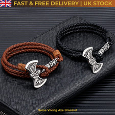Viking Axe Leather Bracelet Men Norse Odin Wristband Stainless Steel Amulet Gift