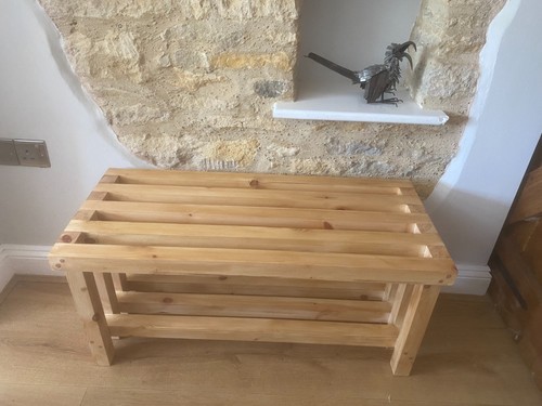 Wooden bench with - with, shoe