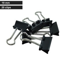 20 x Bulldog Foldback Clips for Paper Document Binding - 19 mm - Metal / Black