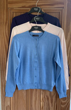Ex M&S Collection New Crew Neck Button Cardigan Top Pink Blue Purple Size 8 - 16