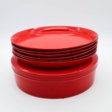 Set of 6 Melamine Faux Lacquerware Red Plates Made in Japan MCM Danish Modern
