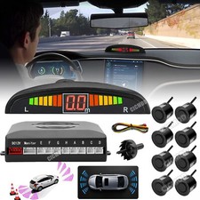8x Black Parking Sensors Front and Rear Car Reverse Buzzer Alarm Kit LED Display