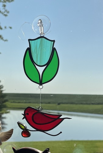 Vintage red bird with - red,