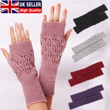 Womens Winter Long Half Finger Fingerless Gloves Arm Hand Warmer Knitted Mittens