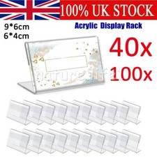40-100PCS Clear Acrylic Sign Display Holder Name Card Label Price Stands Tags UK