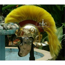 Medieval WITCHAM GRAVEL Roman Helmet Knight Brass helmet with yellow plum