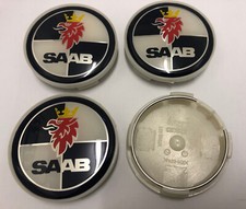 4x Saab Alloy Wheel Centre Cap Set Center Brand New Caps Blue / White 63mm 