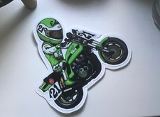 Eddie Lawson #21 Kawasaki KZ1000R S1 cartoon bobblehead sticker / decal “ wheely