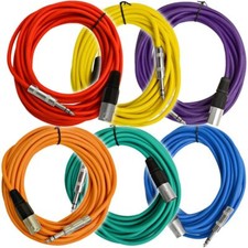 6 Pack of Multiple Colors 25 Ft XLR Male to 1/4" TRS Patch Cable Snake Cords NEW