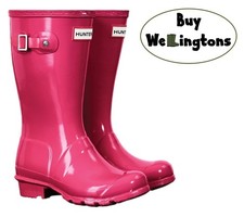 HUNTER WELLIES Kids Original Tall Gloss Childrens Wellington Boots Pink UK 4